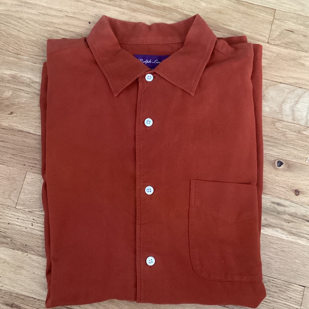 Ralph Lauren Purple Label Rust Orange Casual Button-Down Shirt. Large